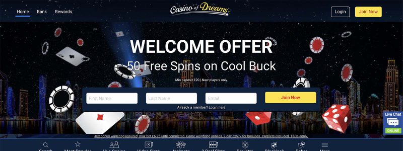 Dreams casino 100 free spins