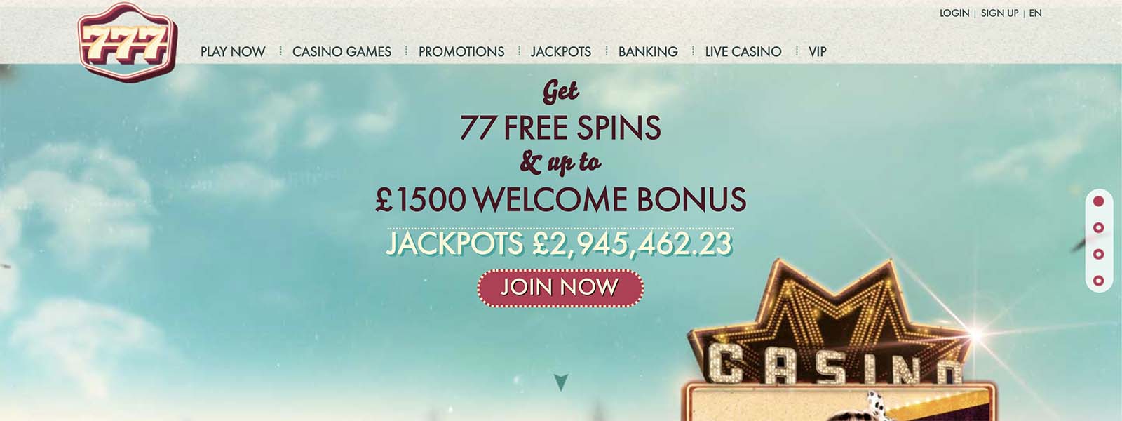 777 Casino Claim 77 Free Spins No Deposit Required