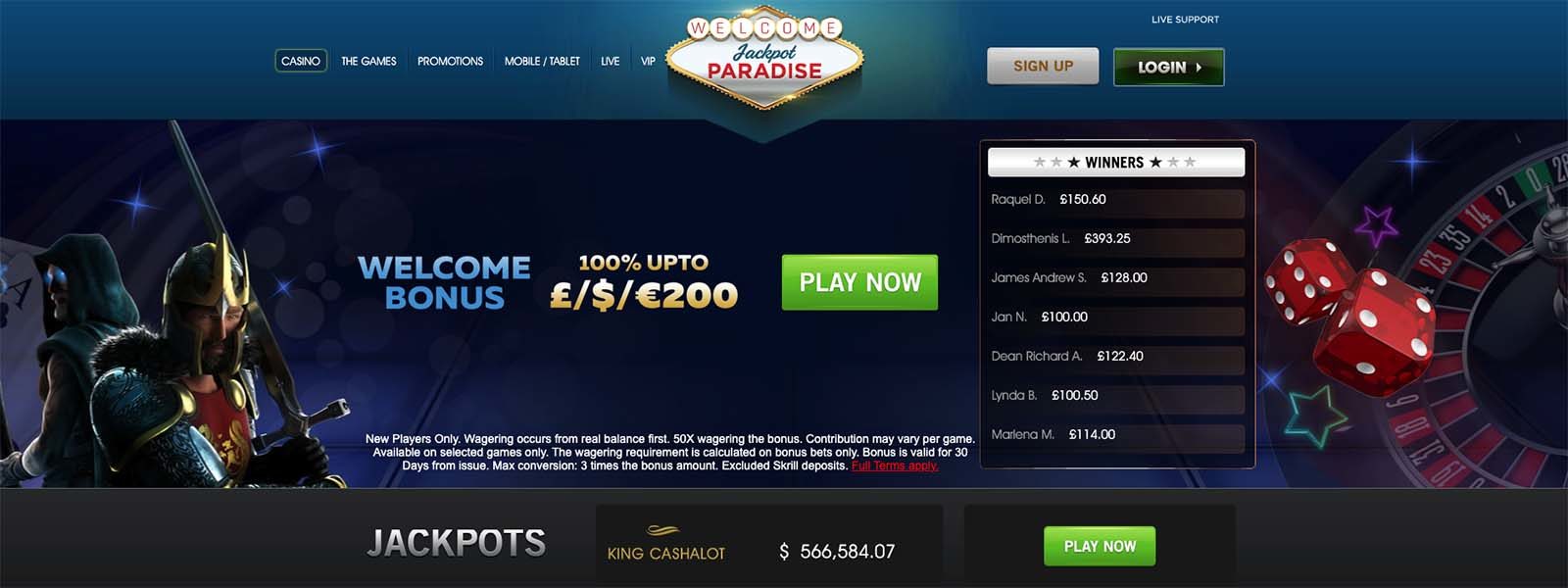 Jackpot Paradise Casino Bonuses